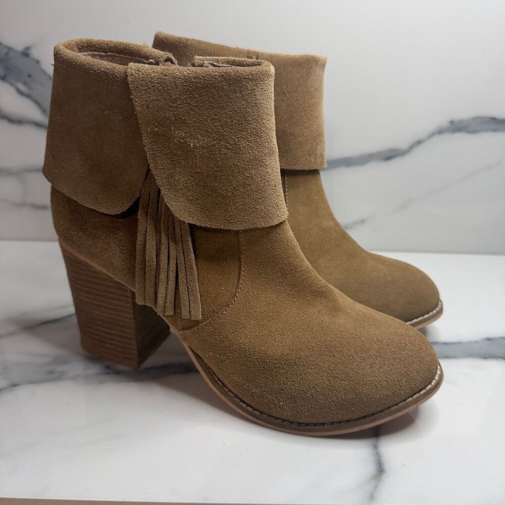 Matisse Women's Tan Suede Stacked Heel Paulson Boots Sz 7.5 Fringe Boho Festival